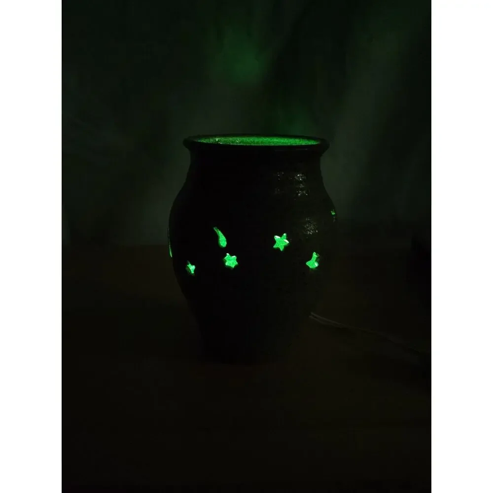 Hand Made Pottery Night Light Moon Stars Electric blue grey 7.5” tall